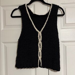 Free People Black and Cream Knit Tank Top